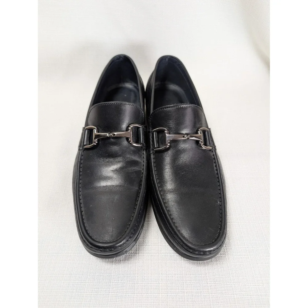 Monte Rosso Black Leather Horsebit Loafer Shoes‎ 9.5M Made in Italy Minimalist